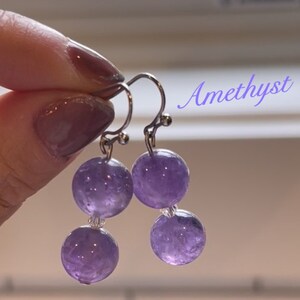 Natural Amethyst Earrings, Purple Gem Stone Beads Earrings, Dangle Amethyst Earrings, February Birthstone Jewelry