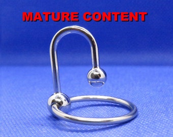 Cock Ring: Stainless Steel Cock Ring with Urethral Sounds Ball Ejaculation Delay MATURE - 7 SIZES Hand Made