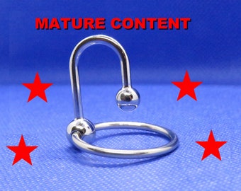 Cock Ring: Stainless Steel Cock Ring with Urethral Sounds Ball Ejaculation Delay MATURE - 7 SIZES Hand Made