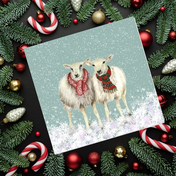 Winter woolly sheep art Christmas cards, animal Christmas cards, charity Christmas, wildlife artist, winter wildlife art