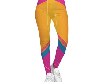 Carousel of Progress Leggings - Wall Retro Futuristic Inspired, Pink Yellow & Blue Geometric Theme Park Outfit