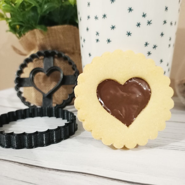 2 Emporte-pièces - Coeur crénelé - Amour - Saint Valentin - Biscuit fourré - Biscuits Vitraux - Moule à biscuit