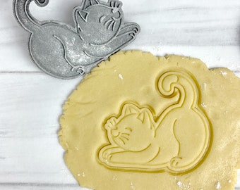 Cookie Cutter + Embosser - Kawaii Cute Cat - Shortbread Cookie - Stamp Cake Mold - Made in France