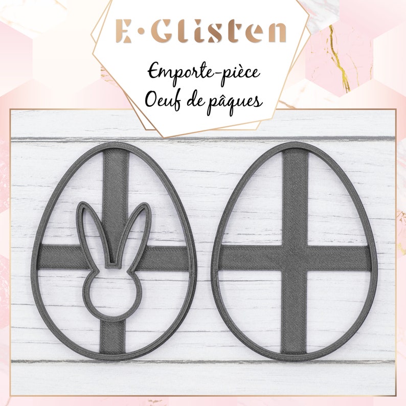 2 Cookie Clay Cutter Easter egg with bunny Shortbread cutters Biscuit Mold Made in France image 4