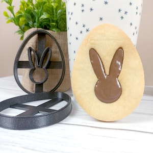2 Cookie Clay Cutter Easter egg with bunny Shortbread cutters Biscuit Mold Made in France image 1
