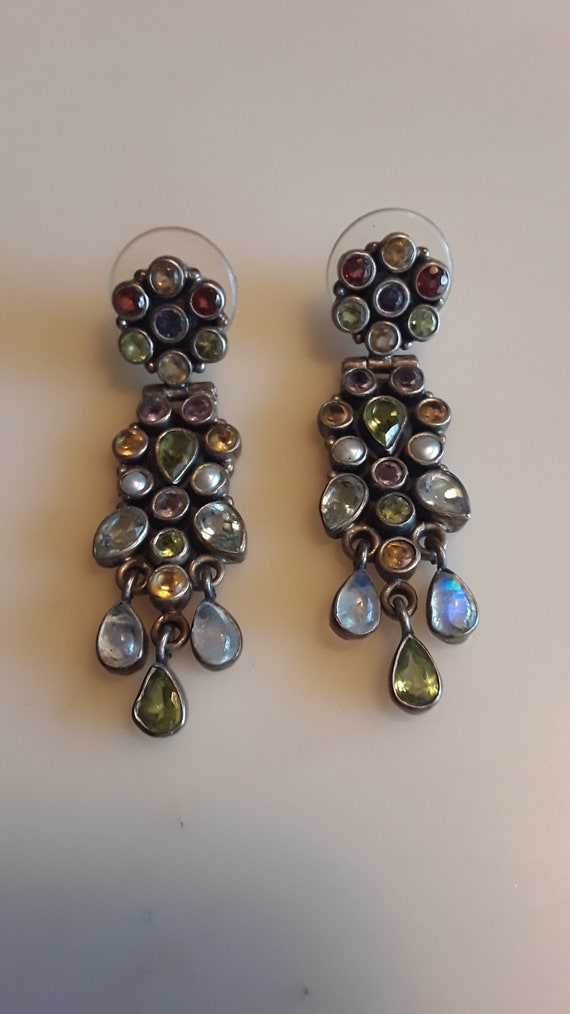 Sterling Silver semi-precious Multi stone dangle E