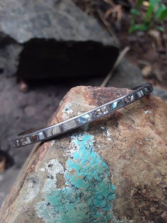 Sterling Silver Abalone inlay stamped Bracelet