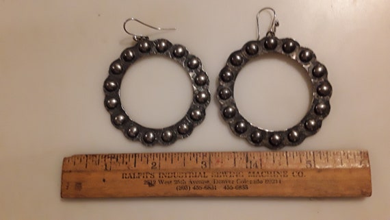 Vintage bumped up hoop Earrings Sterling Silver O… - image 3