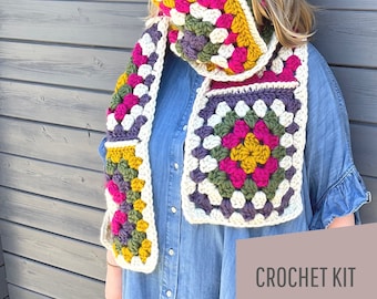 CROCHET KIT | Granny Square Scarf | 100% Merino Wool - Super Chunky - Luxury Crochet Kit