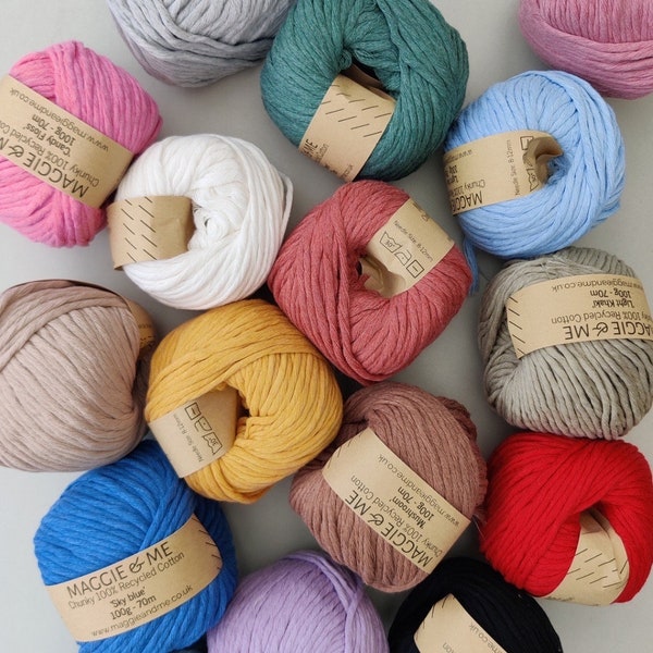 Chunky Cotton Yarn. 100% Recycled. 100g Ball | Choice of 16 Colours