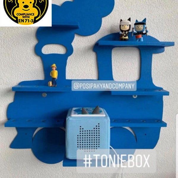 Toys collection display Locomotive tonie figures shelf Plywood minifigure stand Train nursery decor Grandson birthday gift