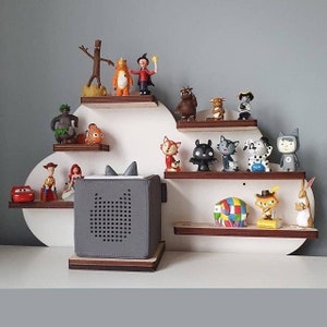Shelf for toniebox,tonie figures and headphones,with desired name,storage for tonies, holder for toniebox,motif:cloud,39 figures