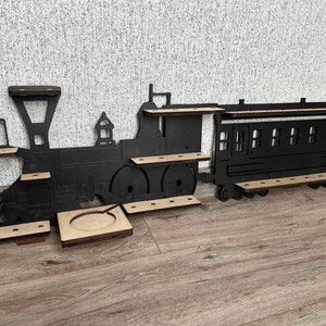 Toys collection display Locomotive + Wagon tonie figures shelf Plywood minifigure stand Train nursery decor Grandson birthday gift