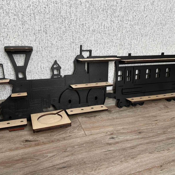 Toys collection display Locomotive+ Wagon tonie figures shelf Plywood minifigure stand Train nursery decor Grandson birthday gift