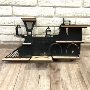 Toys collection display Locomotive tonie figures shelf Plywood minifigure stand Train nursery decor Grandson birthday gift