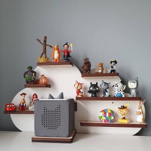 Shelf for toniebox, tonie figures and headphones, with desired name, storage for tonies, holder for toniebox, motif: cloud