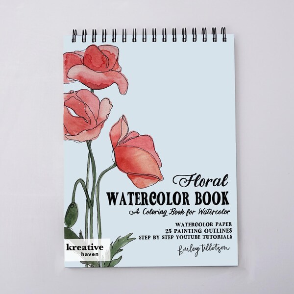 Floral Watercoloring Book Outlines with Video Tutorials
