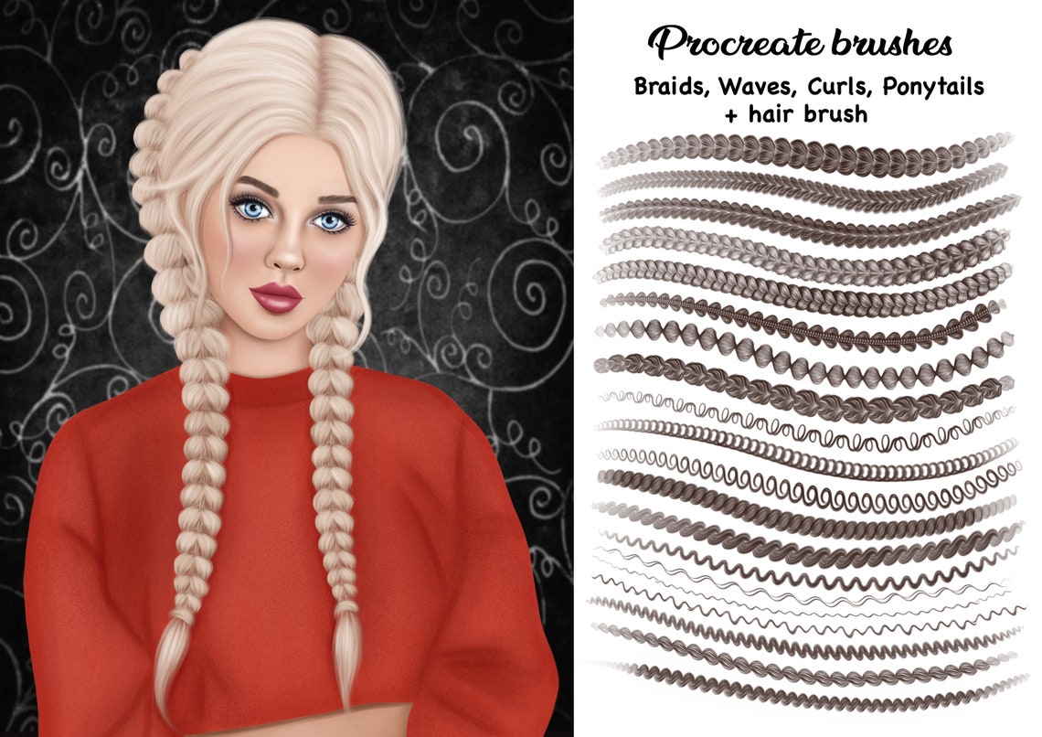 Procreate hair Set brushes Braids Curly Long Etsy