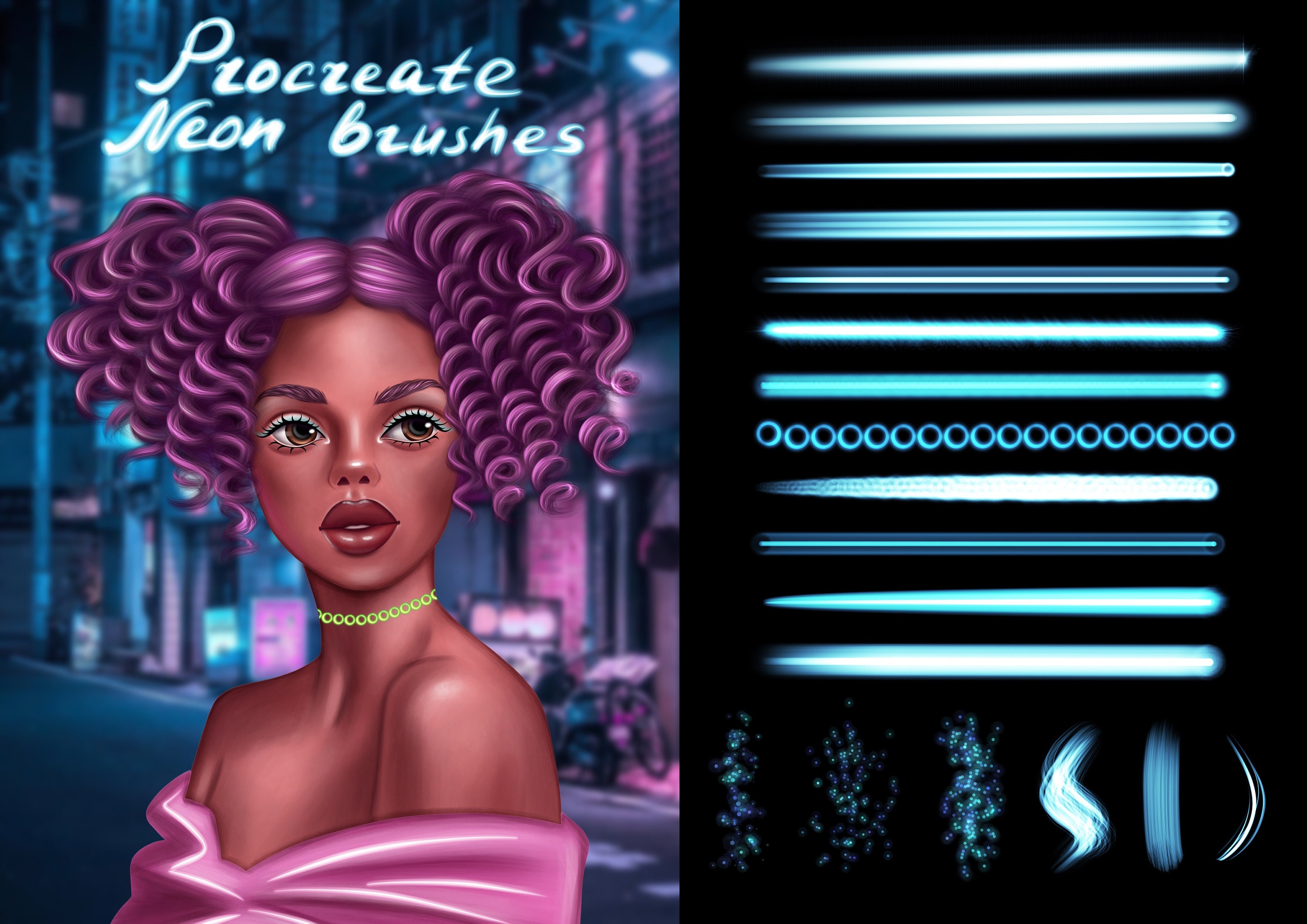 Neon procreate brushes Etsy