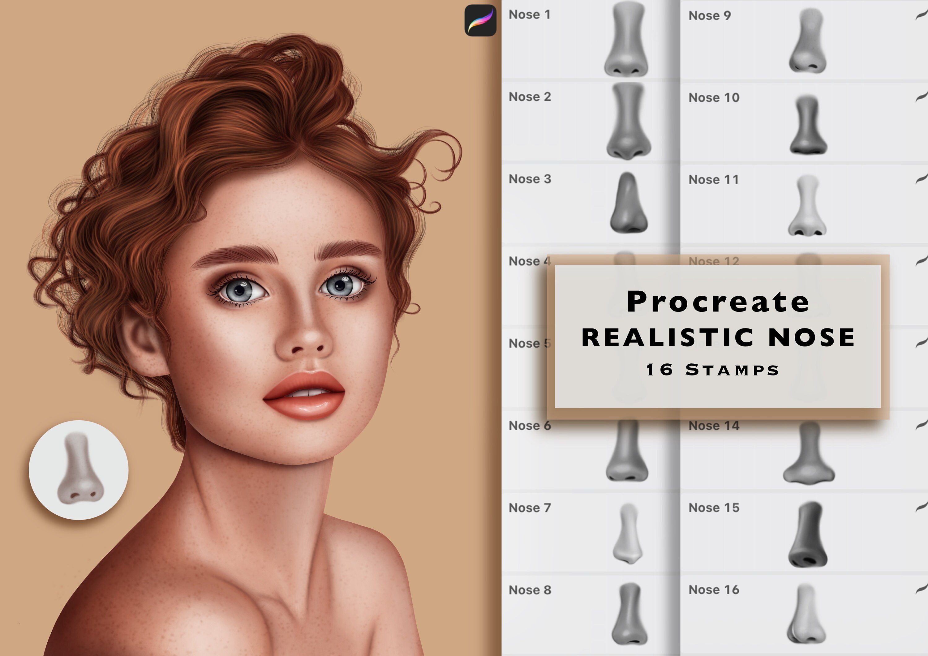 16 Procreate Stamps Realistic Nose Digital Brushes Etsy