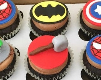Marvel Inspired Fondant Cupcake Toppers, Super Hero Cupcake Toppers, Fondant super hero cupcakesWedding Gift, Unique Wedding Gift