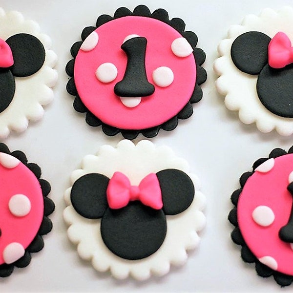 Minnie Mouse Inspired Fondant Cupcake Toppers, Mickey Mouse Inspired Cupcake ToppersWedding Gift, Unique Wedding Gift