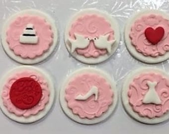 Bridal Shower Cupcake Toppers, Wedding Cupcake Toppers, Fondant bridal shower cupcakes, fondant wedding cupcakes