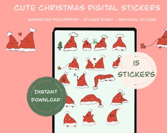 Cute Christmas digital stickers , digital Christmas stickers, goodnotes stickers, Christmas hats in kawaii , digital planner stickers