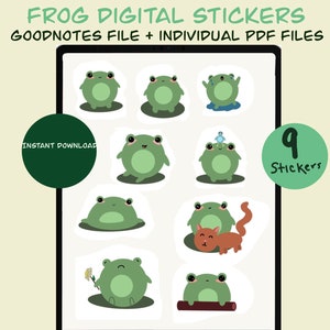 Cute frog stickers , PNG , PDF , Goodnote sticker, digital frog stickers, planner stickers , moody frogs, nature digital stickers