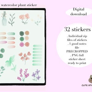 Cute watercolor digital stickers, plant stickers, Goodnotes stickers, pre-cropped  , digital planner, png , iPad stickers