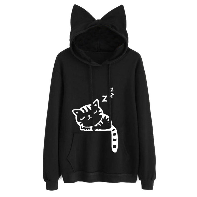 Cat Ear Hoodie For Women Cute Sweatshirt with Sleeping cat Etsy