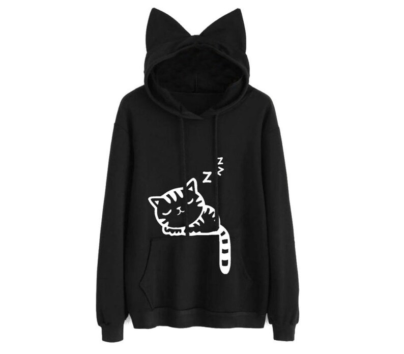 Cat Ear Hoodie For Women Cute Sweatshirt with Sleeping cat Etsy