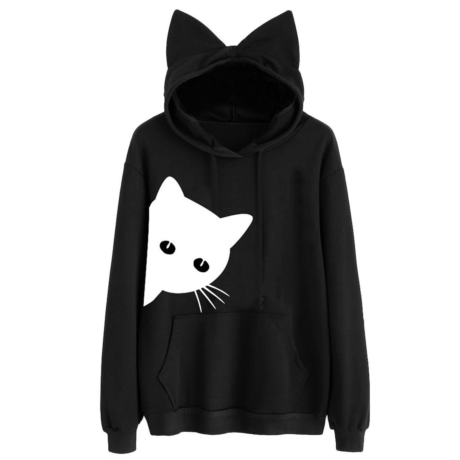 CAT EAR hoodie Women's Cute Black Sweatshirt w. Cat | Etsy