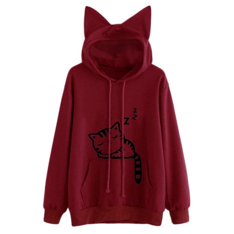Cat Ear Hoodie For Women Cute Sweatshirt with Sleeping cat Etsy