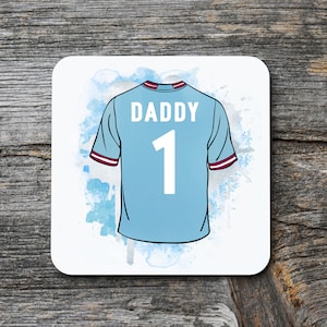 Man City 2022/23 Football shirt Coaster | Custom l Gift Dad Boyfriend Football | Dad | Grandad | Teacher Gift | personalised football gift