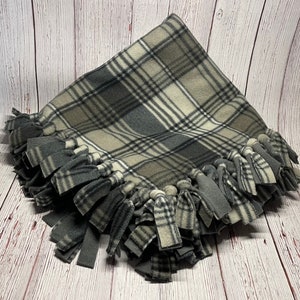 Simply 54&quot; x 28&quot; Adorable Cozy Baby Gray and Blue Plaid No Sew, Fleece Tie Blanket!