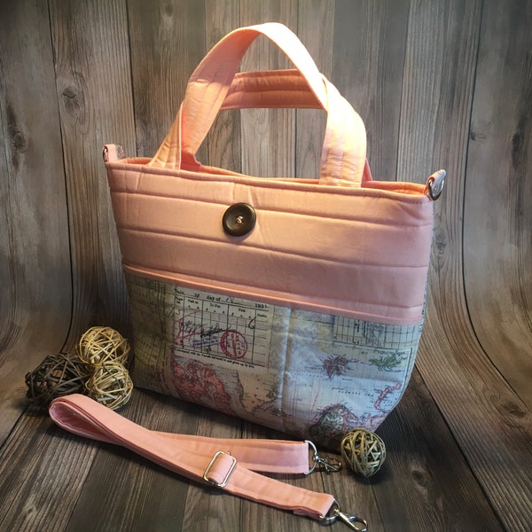 Deluxe Peach World Map Purse Tote Bag with 12 pockets! Ready to Ship!