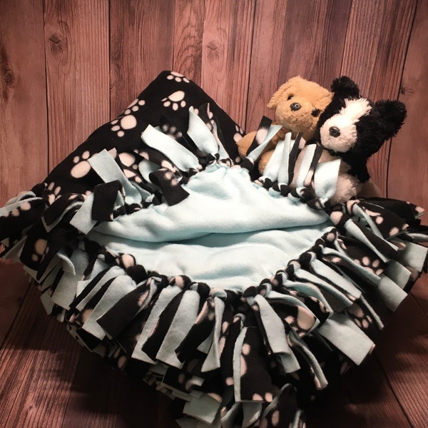 Simply 67" x 56"  Cozy Puppy Dog Paw Print Mint Baby Blue Animal Lover No Sew, Fleece Tie Blanket, Fleece Throw!