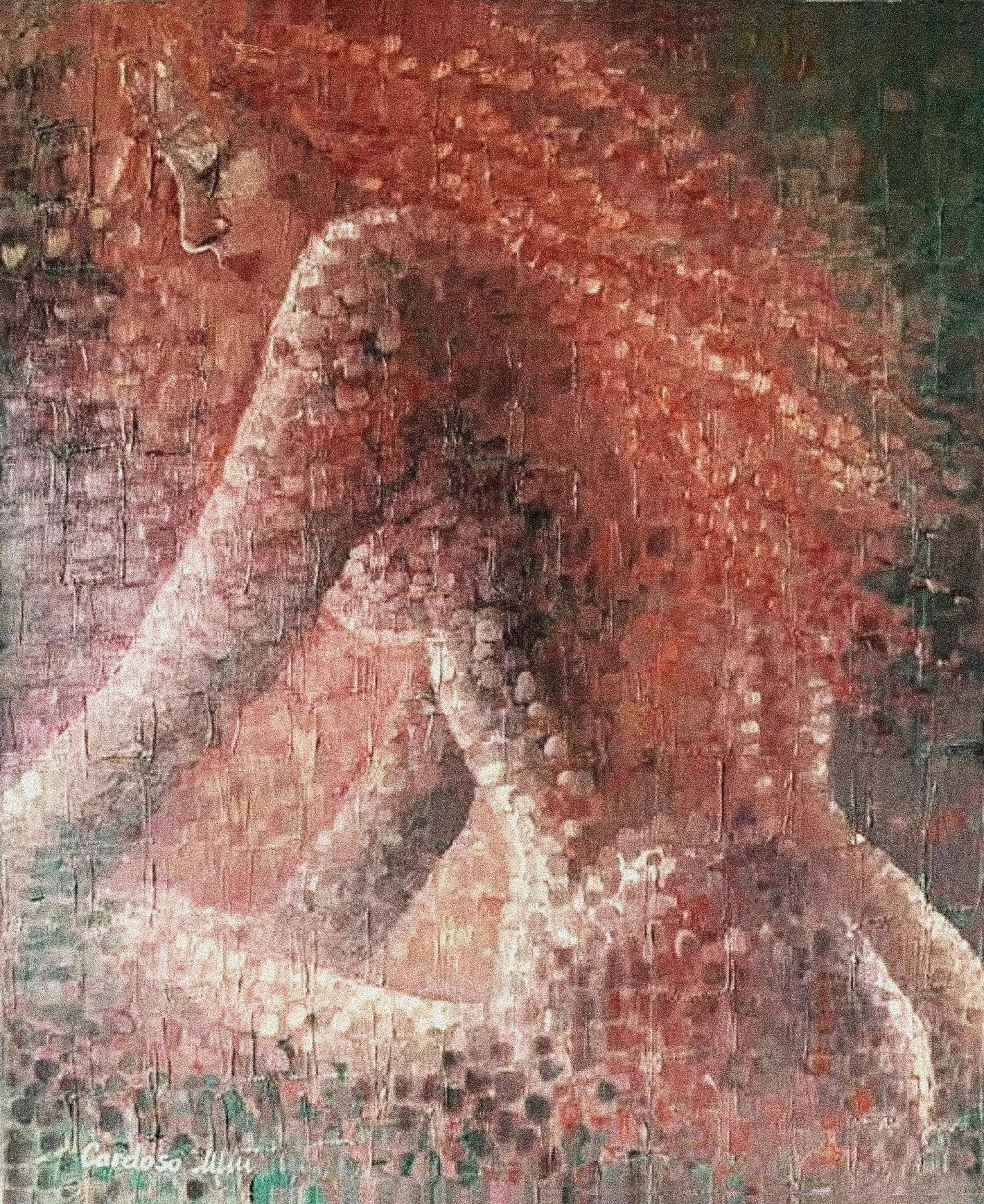 Peinture A L'huile sur Toile de Lin | Lucie 65x54 cm | 25x21 In Style Impressionniste Effet Mosaïque