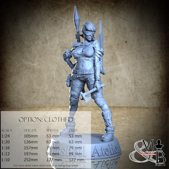 Thick Post Apocalypse Girl Goggle, Luglio 2023 (3 Stili), di Nutshell Atelier, miniatura da assemblare e colorare, resina