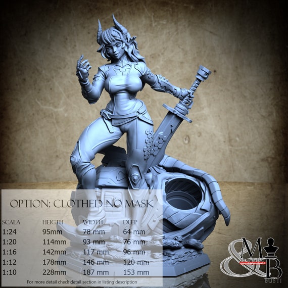 Cyberpunk Oni Linn, Pin-up (4 Stili), di Ronin Art Workshop, miniatura da assemblare e colorare, resina