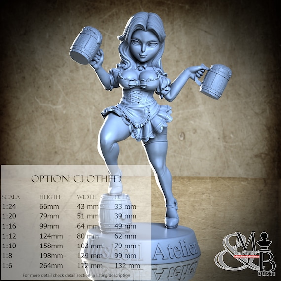 Chibi Barmaid, Ottobre 2023 (3 Stili), di Nutshell Atelier, miniatura da assemblare e colorare, resina