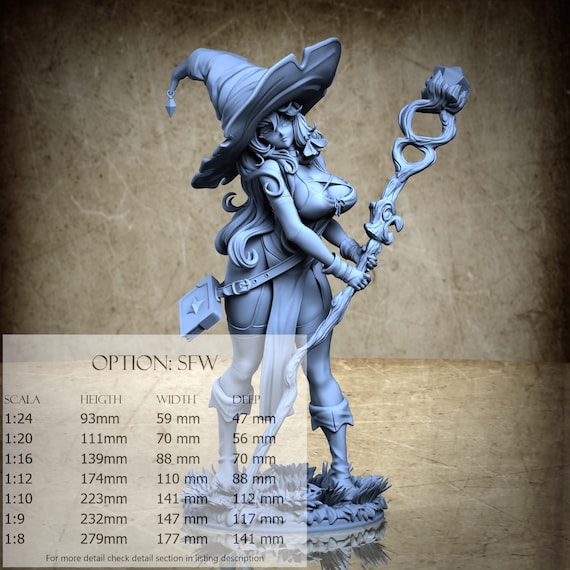 Ruby the Gem Witch - by Ronin Art Workshop Resin Statue - DnD, RPG, Wargaming, and Display Coloring Pages - Pin-up
