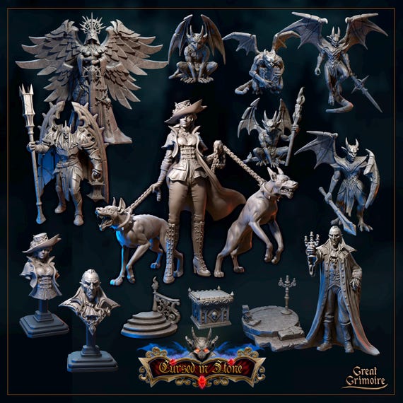Cursed in Stone - di Great Grimoire - PACCHETTO COMPLETO - in resina - DnD, RPG, Wargame ed esposizione da colorare