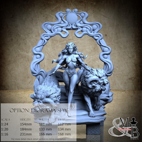Megaris the Lion Mistress, Settembre 2024 (6 Stili), di Claydemon, miniatura da assemblare e colorare, resina