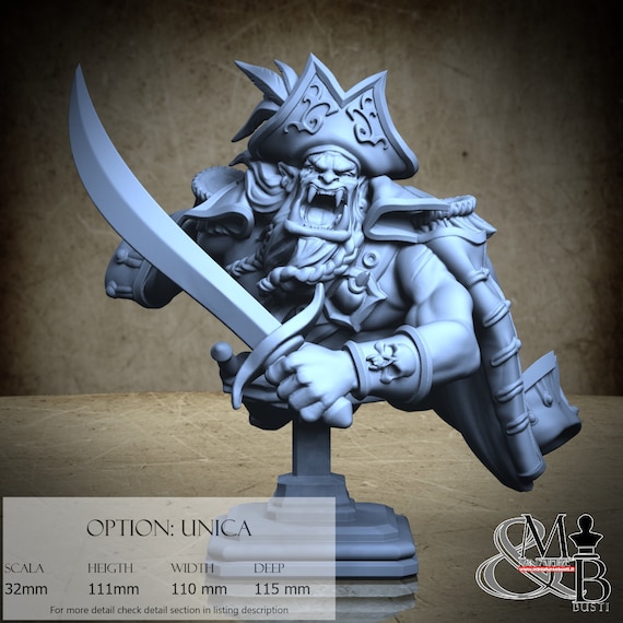 Scarred Pirate Bust - Resin Busts - DnD, RPG, Wargame, and Display Coloring - Tides of the Abyss