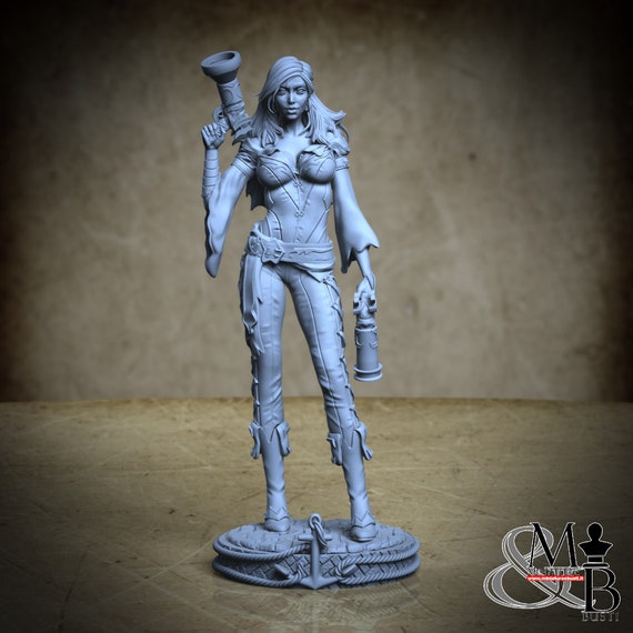 Pirate girl with big guns, miniatura da assemblare e colorare, in resina