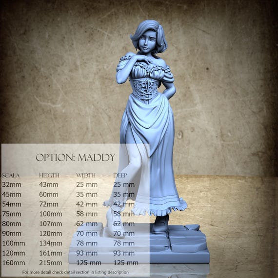 Maddy the Maiden - by Ronin Art Workshop Resin Miniatures - DnD, RPG, Wargaming, and Display to Color - The Cabal Noir