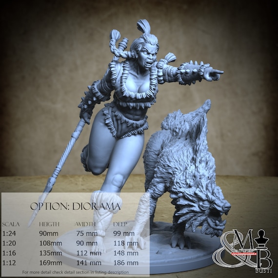 Druutha the orc huntress, miniatura da assemblare e colorare, in resina