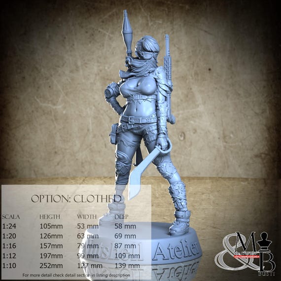 Thick Post Apocalypse Girl Full Covered, Luglio 2023 (3 Stili), di Nutshell Atelier, miniatura da assemblare e colorare, resina